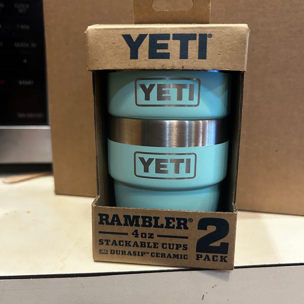 Yeti Rambler 4 ounce Stackable Cups with Durasip Ceramic 2 cups Seafoam